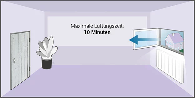 Illustration einer Wohnung mit einer geschlossenen Tür und einem geöffneten Fenster