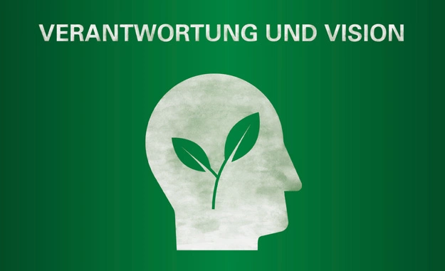 Person, in deren Kopf eine Pflanze wächst, symbolisch für die Verantwortung und die Vision 