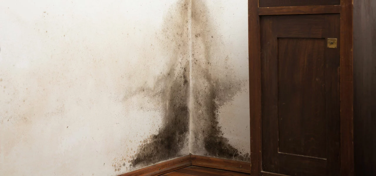 Schwarzer Schimmel in der Ecke einer Wohnung 