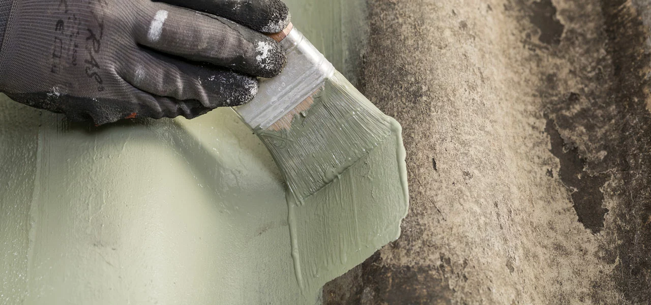 Wellblechdach wird mit einem Pinsel gestrichen 