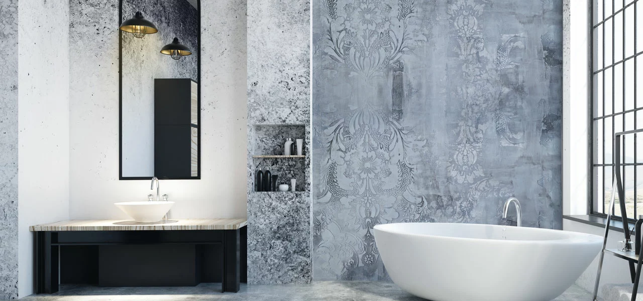 Anwendung des Kalkputzes Calce Agilla in einem Badezimmer