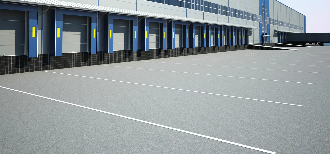 Laderampe, die mit der Markierungsfarbe markiert wurde 