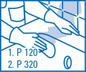 Icon Schleifen - Die gesamte Badewanne erst mit grobem Schleifpapier, dann mit feinem Schleifpapier nass schleifen.