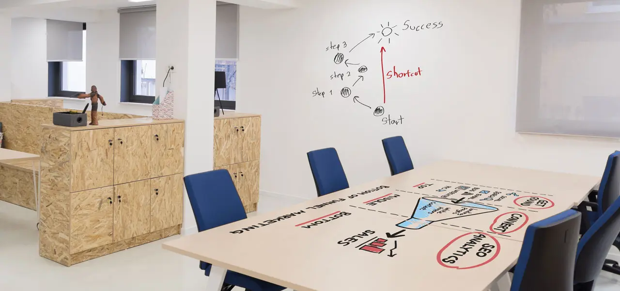 Whiteboardfarbe die auf einen Tisch gestrichen wurde 