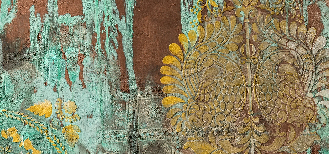 Wandgestaltung mit der Kupferpatina und der Rostfarbe