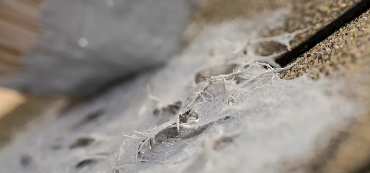 Nahaufnahme, wie Dachpappe gestrichen wird 