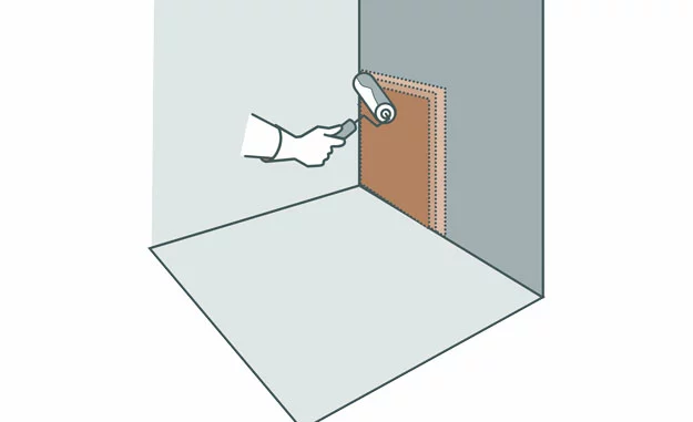 Grundierkonzentrat wird mit einer Rolle aufgetragen - Illustration Arbeitsschritt