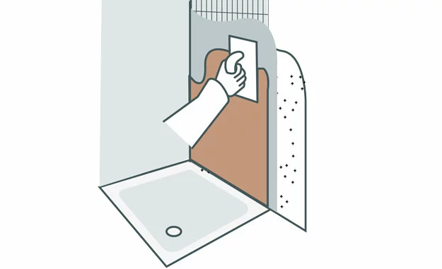 Wandspachtel wird ein zweites Mal aufgetragen - Illustration 