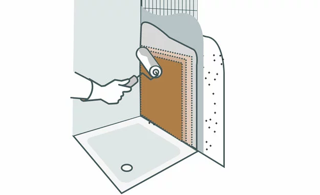 Nassraumsiegel wird zwei Mal mit einer Walze aufgetragen 