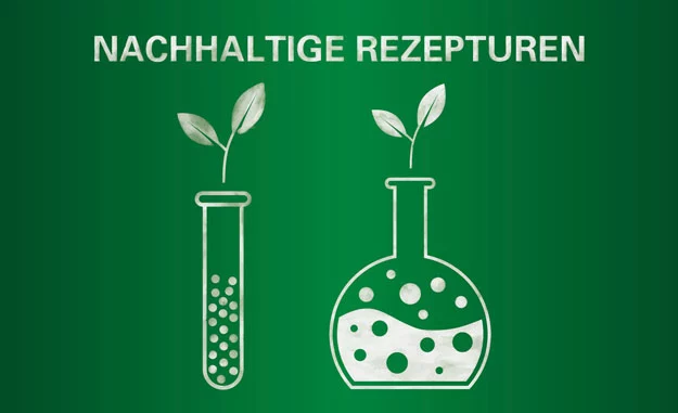 Reagenzglas und Kolben aus dem eine Pflanze wächst