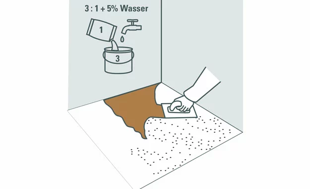 Fugenloser Bodenspachtel wird mit einer Kelle aufgetragen - Illustration 