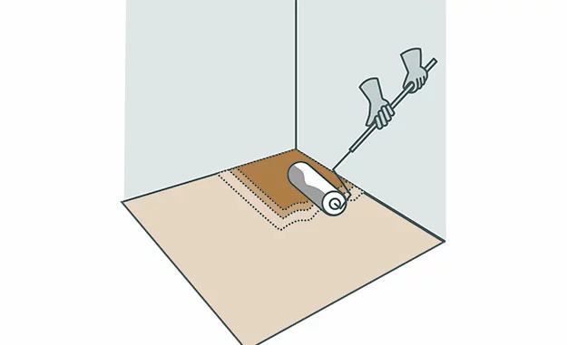 Ansicht Beschichtungsbau - Siegel für Mikrozement wird mit Walze aufgetragen 